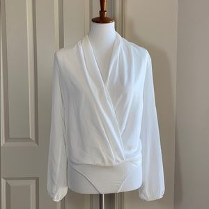 Boohoo drape chiffon white bodysuit